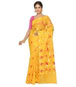 Aishani Collection Soft Cotton Silk Dhakai Jamdani Handloom Women'S Saree Without Bp (Yellow) Without Blouse