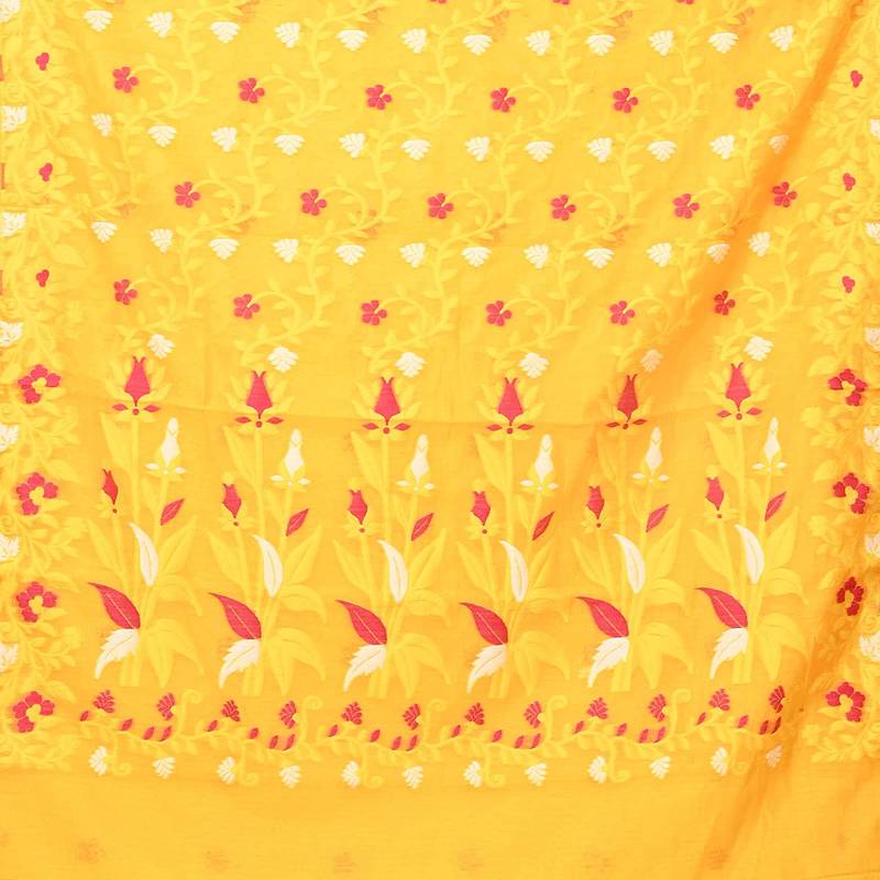 Aishani Collection Soft Cotton Silk Dhakai Jamdani Handloom Women'S Saree Without Bp (Yellow) Without Blouse