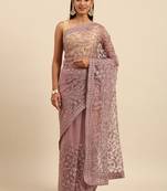 Pink Embroidered Net Saree With Blouse