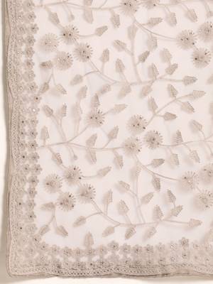 Beige Embroidered Net Saree With Blouse 5