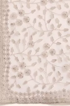 Beige Embroidered Net Saree With Blouse