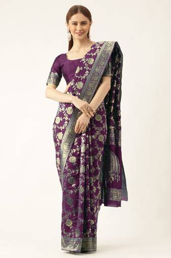 Purple woven  Art Silk saree with blouse