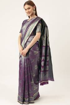 Purple Woven  Art Silk Saree With Blouse