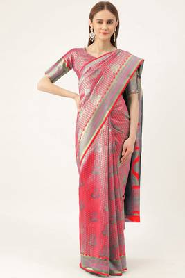 Pink woven  Art Silk saree with blouse 1