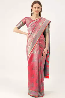 Pink woven  Art Silk saree with blouse