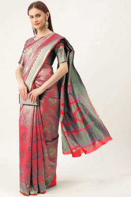 Pink woven  Art Silk saree with blouse 2