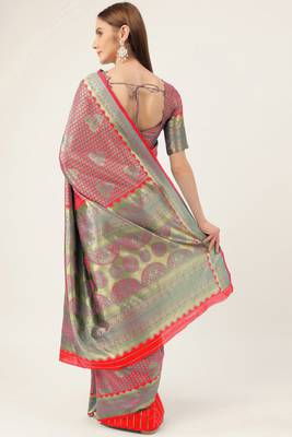 Pink woven  Art Silk saree with blouse 3