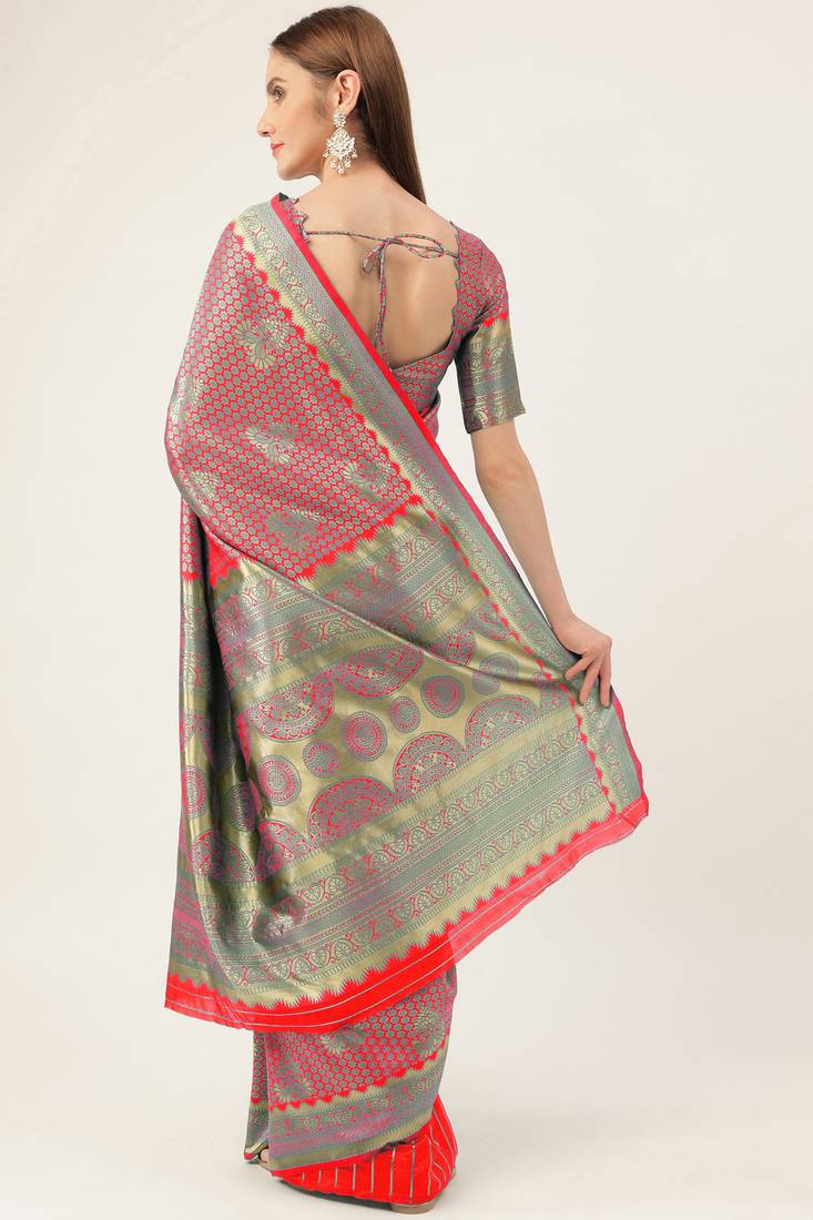 Pink woven  Art Silk saree with blouse