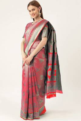 Pink woven  Art Silk saree with blouse 4