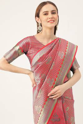 Pink woven  Art Silk saree with blouse 5