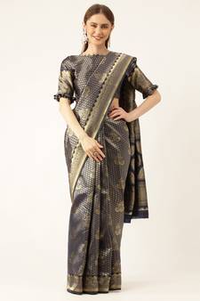Blue Woven  Art Silk Saree With Blouse