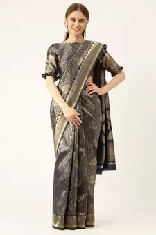 Blue Woven  Art Silk Saree With Blouse