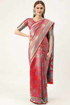 Red Woven  Art Silk Saree With Blouse