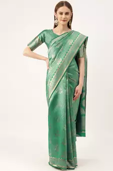 Green Woven  Art Silk Saree With Blouse