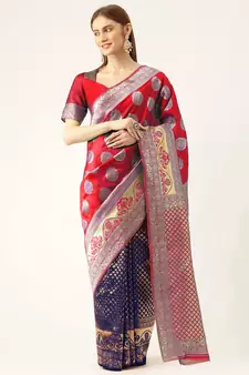 Multicolor woven faux kanchipuram Art Silk saree with blouse