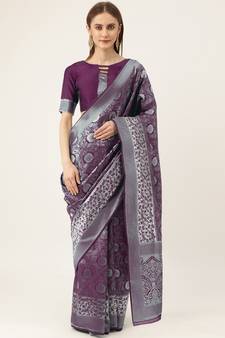 Purple woven faux kanchipuram Art Silk saree with blouse