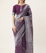 Purple woven faux kanchipuram Art Silk saree with blouse