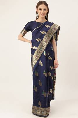 Blue woven faux kanchipuram Art Silk saree with blouse 1