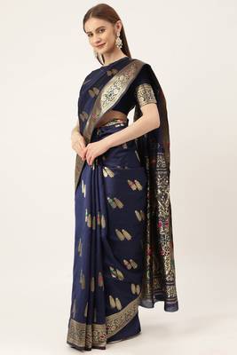Blue woven faux kanchipuram Art Silk saree with blouse 2
