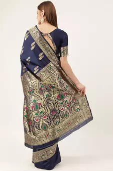 Blue woven faux kanchipuram Art Silk saree with blouse