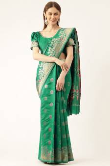 Green woven faux kanchipuram Art Silk saree with blouse