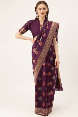 Purple woven faux kanchipuram Art Silk saree with blouse 1