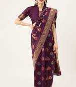 Purple woven faux kanchipuram Art Silk saree with blouse