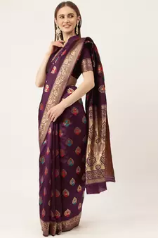 Purple woven faux kanchipuram Art Silk saree with blouse