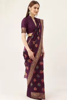 Purple woven faux kanchipuram Art Silk saree with blouse