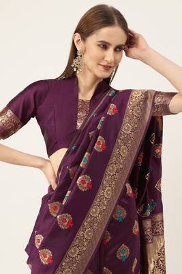 Purple woven faux kanchipuram Art Silk saree with blouse 5