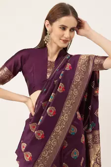 Purple woven faux kanchipuram Art Silk saree with blouse