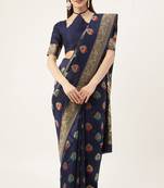 Blue woven faux kanchipuram Art Silk saree with blouse