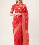 Red woven faux kanchipuram Art Silk saree with blouse