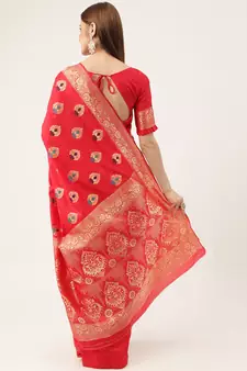 Red woven faux kanchipuram Art Silk saree with blouse
