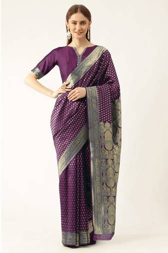 Purple woven faux kanchipuram Art Silk saree with blouse