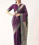 Purple woven faux kanchipuram Art Silk saree with blouse