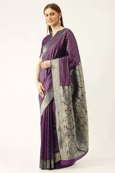 Purple woven faux kanchipuram Art Silk saree with blouse