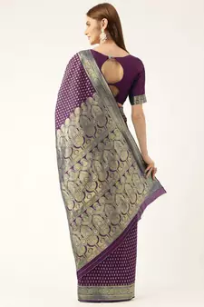 Purple woven faux kanchipuram Art Silk saree with blouse