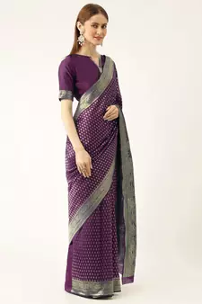 Purple woven faux kanchipuram Art Silk saree with blouse