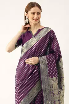 Purple woven faux kanchipuram Art Silk saree with blouse