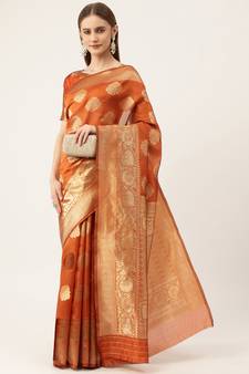 Orange Woven  Art Silk Saree With Blouse