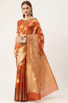 Orange Woven  Art Silk Saree With Blouse