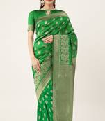 Green Woven silk blend Saree With Blouse