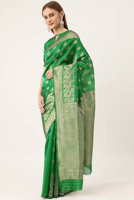 Green Woven silk blend Saree With Blouse 2