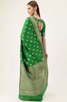 Green Woven silk blend Saree With Blouse