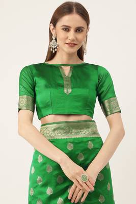 Green Woven silk blend Saree With Blouse 5