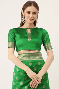 Green Woven silk blend Saree With Blouse