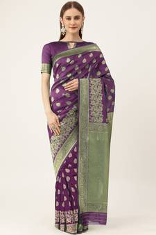 Purple Woven  Art Silk Saree With Blouse