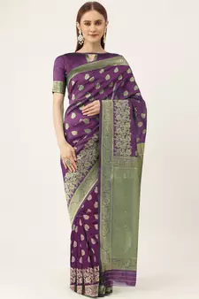 Purple Woven  Art Silk Saree With Blouse