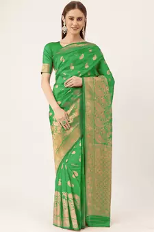 Green Woven  Art Silk Saree With Blouse